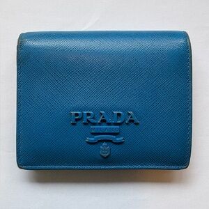 Prada Saffiano Leather Wallet - blue on blue with gold snaps